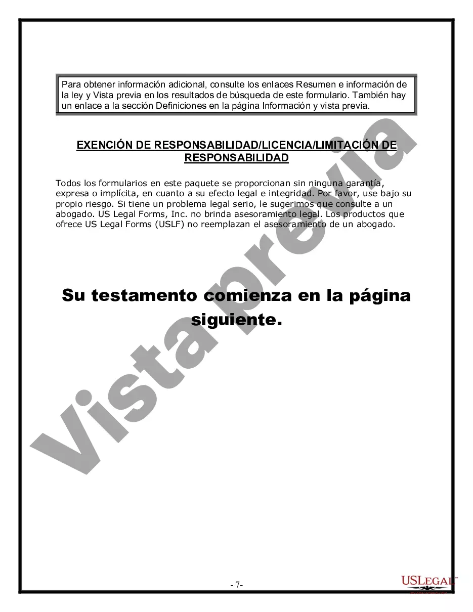 Preview Formulario de última voluntad y testamento legal para una persona casada con hijos adultos de un matrimonio anterior