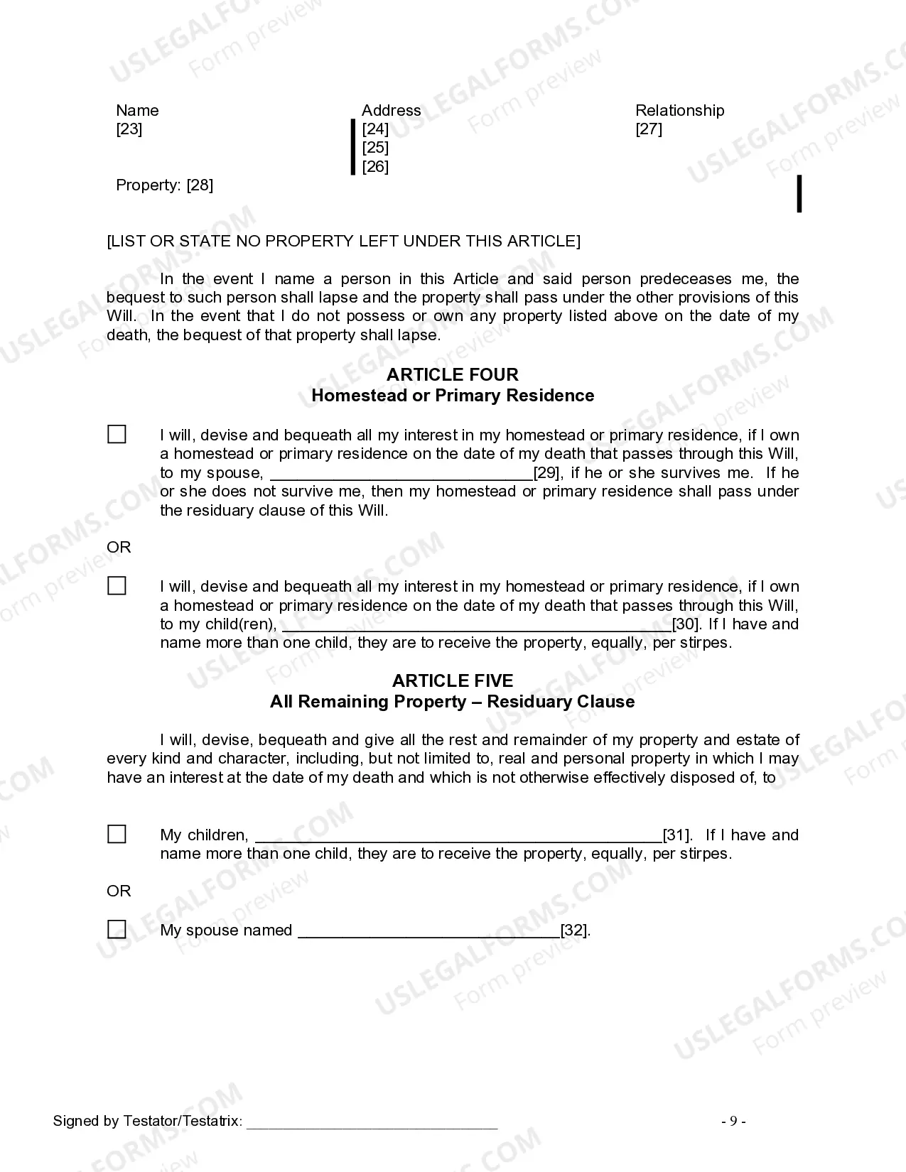 Preview Last Will and Testament for Married person with Adult Children from Prior Marriage
