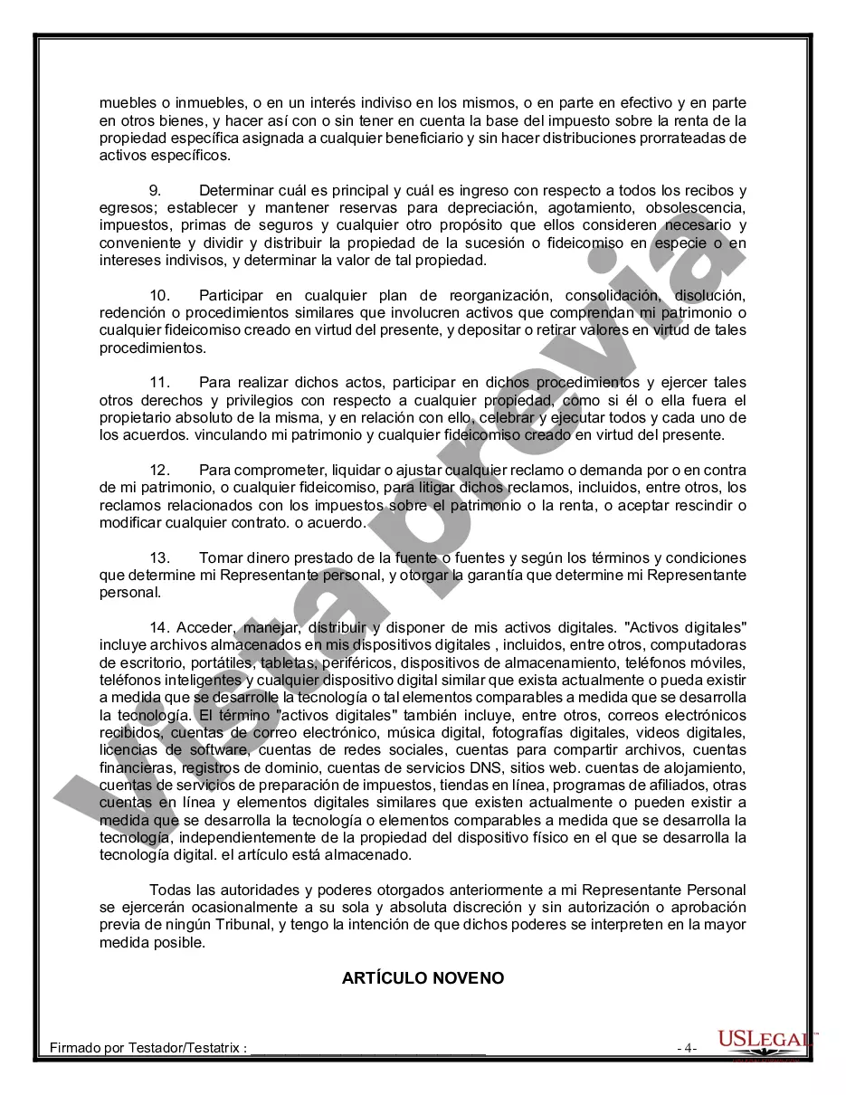 Preview Formulario de última voluntad y testamento legal para personas divorciadas que no se han vuelto a casar y no tienen hijos