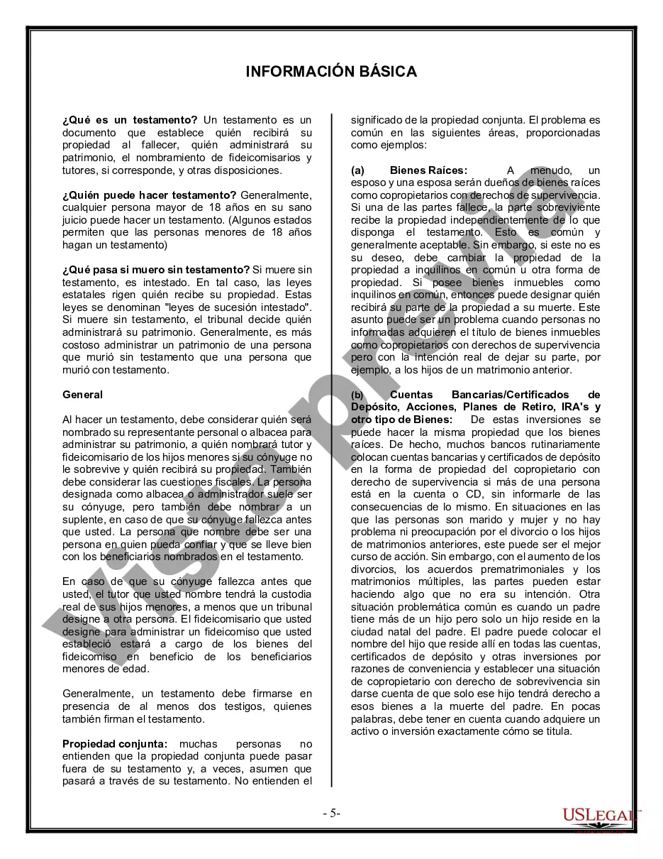 Preview Formulario de última voluntad y testamento legal para personas divorciadas que no se han vuelto a casar y no tienen hijos