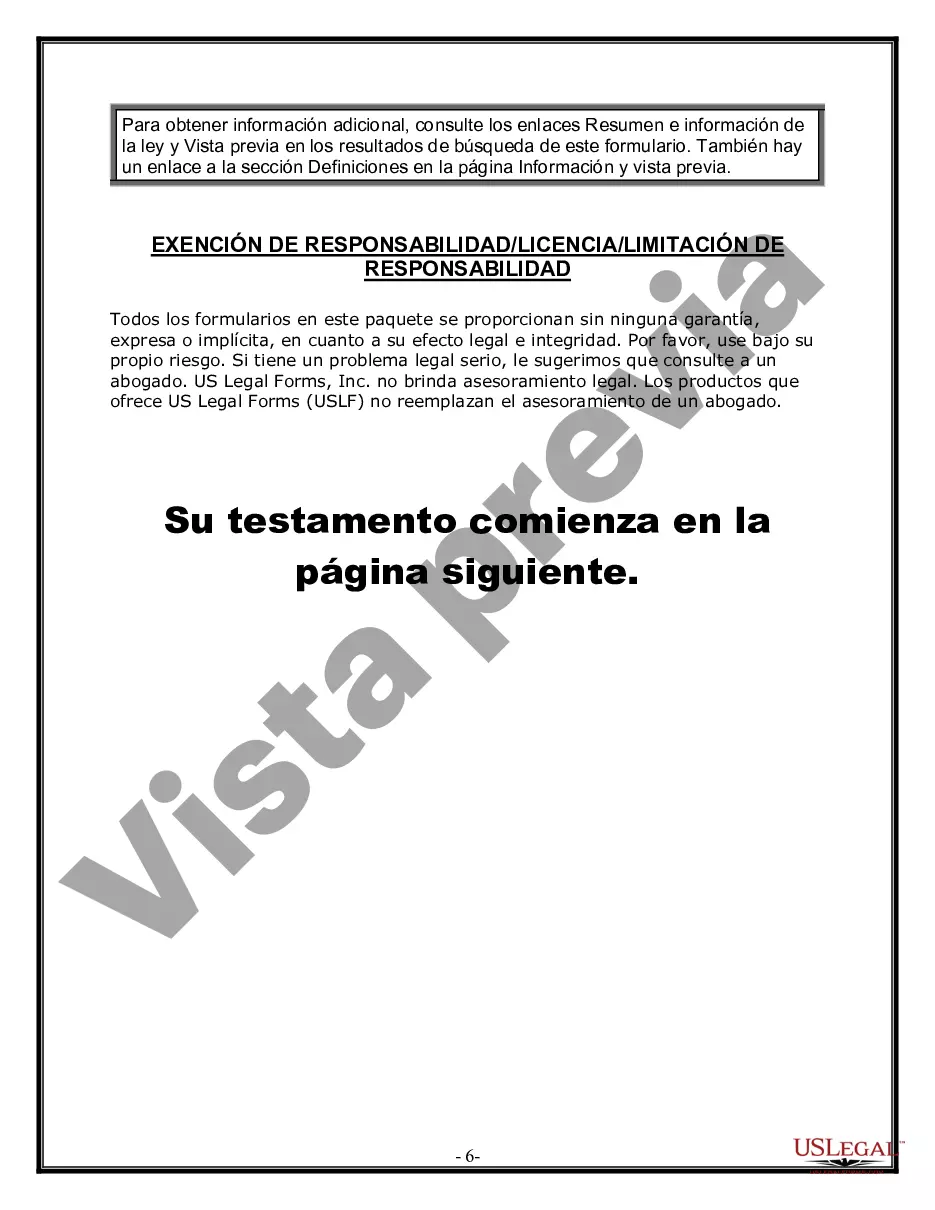 Preview Formulario de última voluntad y testamento legal para personas divorciadas que no se han vuelto a casar y no tienen hijos