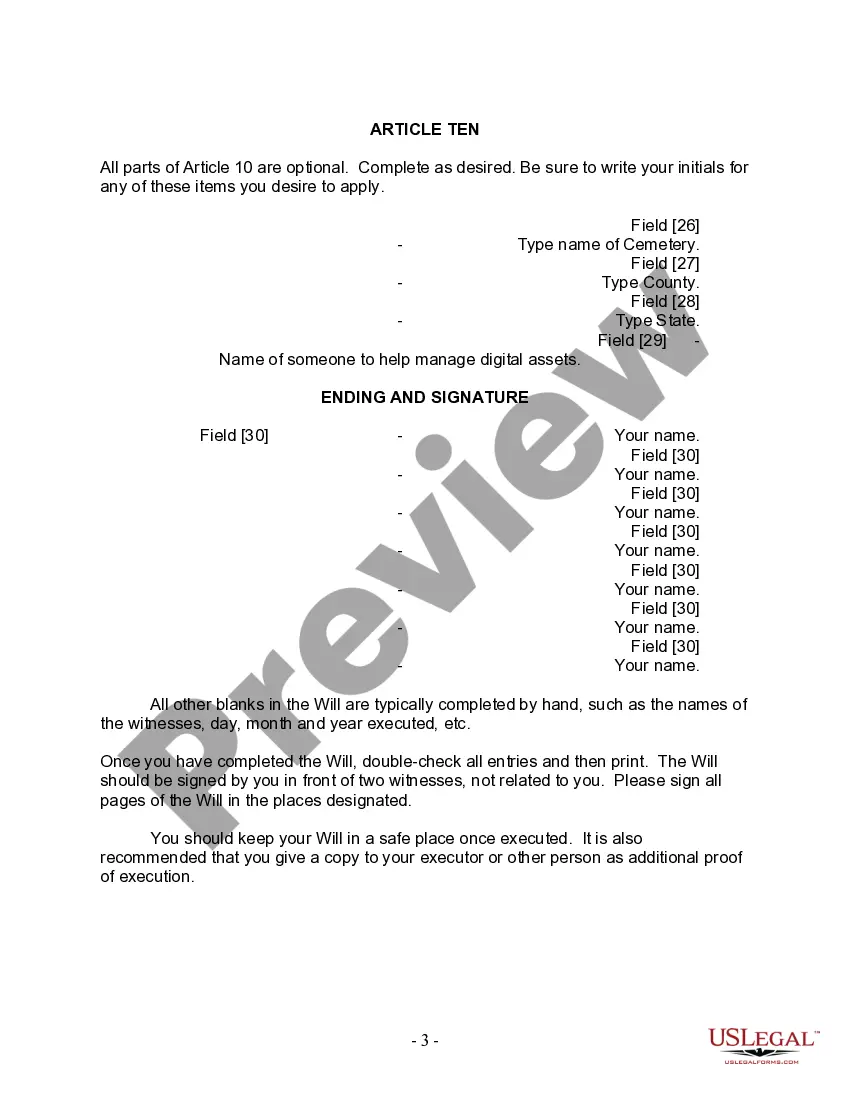 Preview Last Will and Testament for Divorced Person Not Remarried with No Children