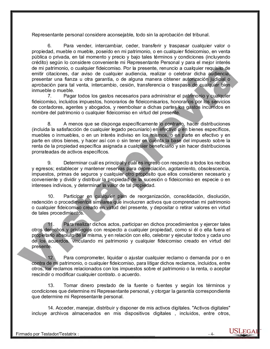 Preview Formulario de última voluntad y testamento legal para pareja de hecho con hijos adultos
