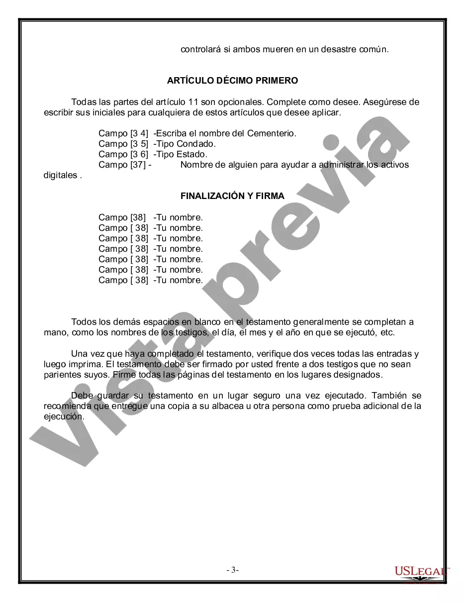 Preview Formulario de última voluntad y testamento legal para pareja de hecho con hijos adultos