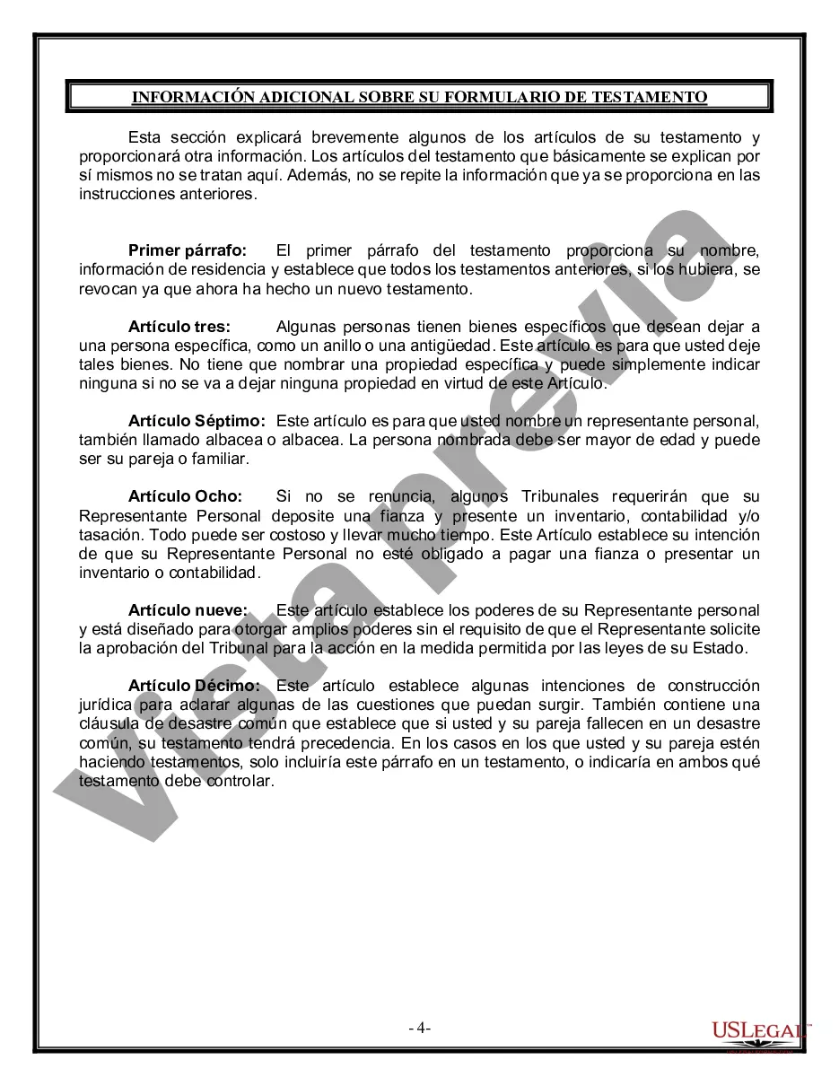 Preview Formulario de última voluntad y testamento legal para pareja de hecho con hijos adultos