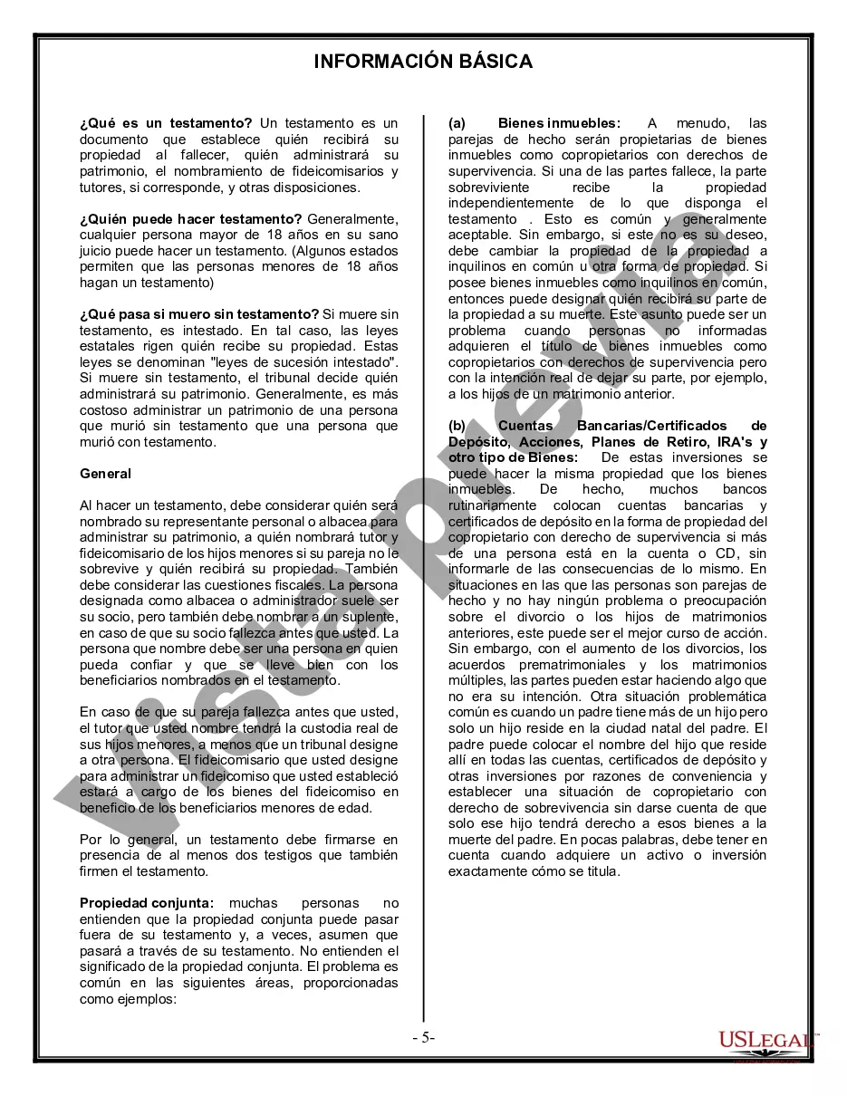 Preview Formulario de última voluntad y testamento legal para pareja de hecho con hijos adultos