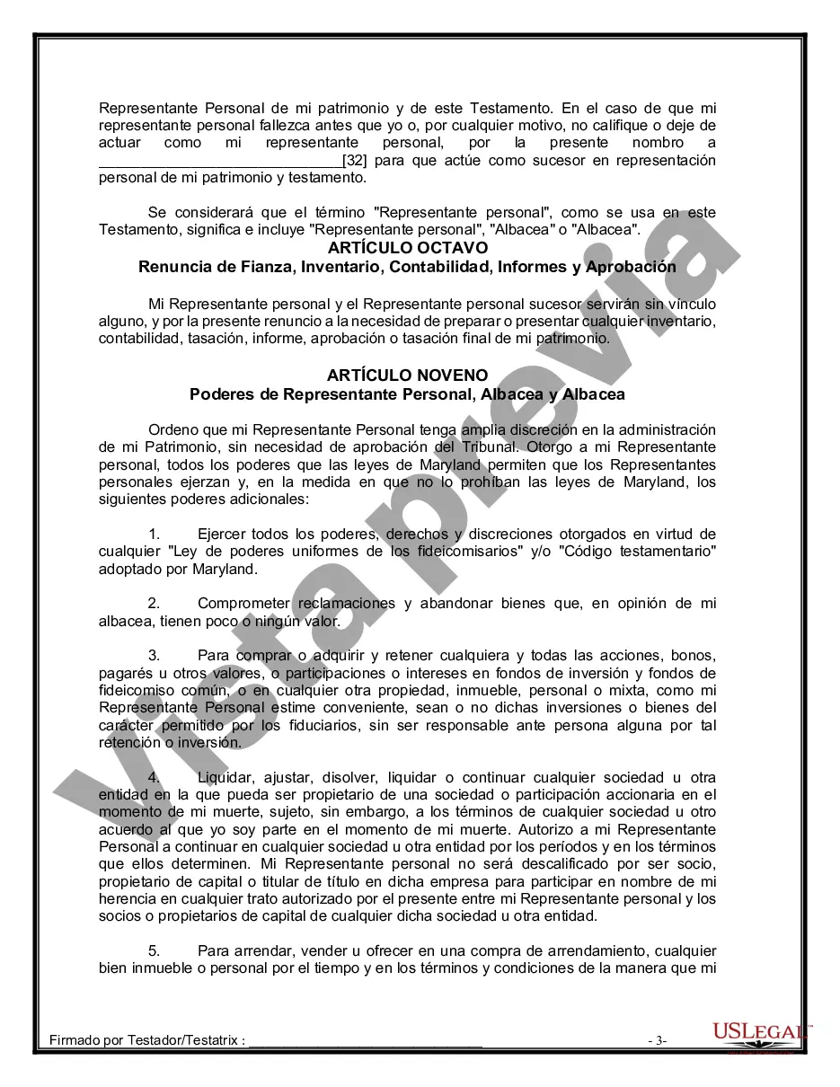 Preview Formulario de última voluntad y testamento legal para pareja de hecho con hijos adultos