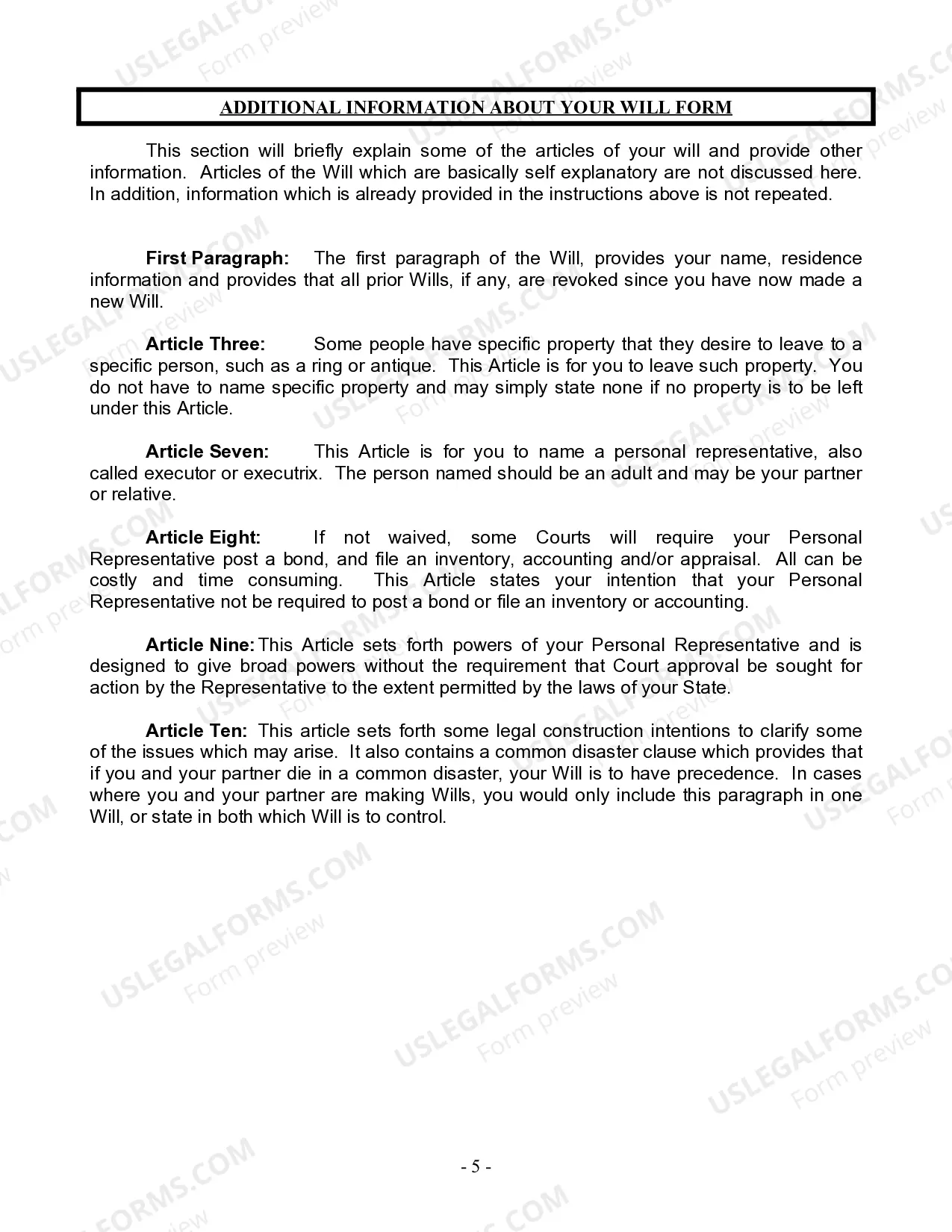 Preview Last Will and Testament for Domestic Partner with Adult Children