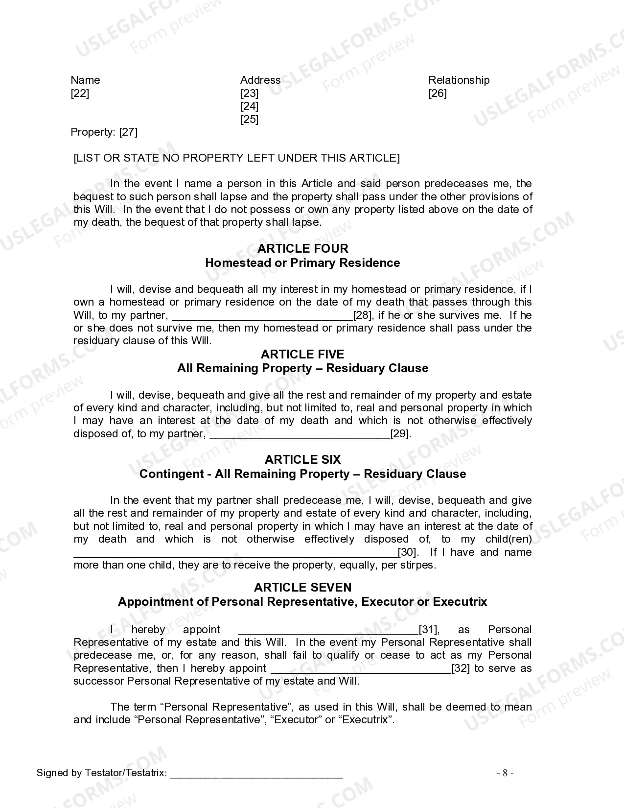 Preview Last Will and Testament for Domestic Partner with Adult Children