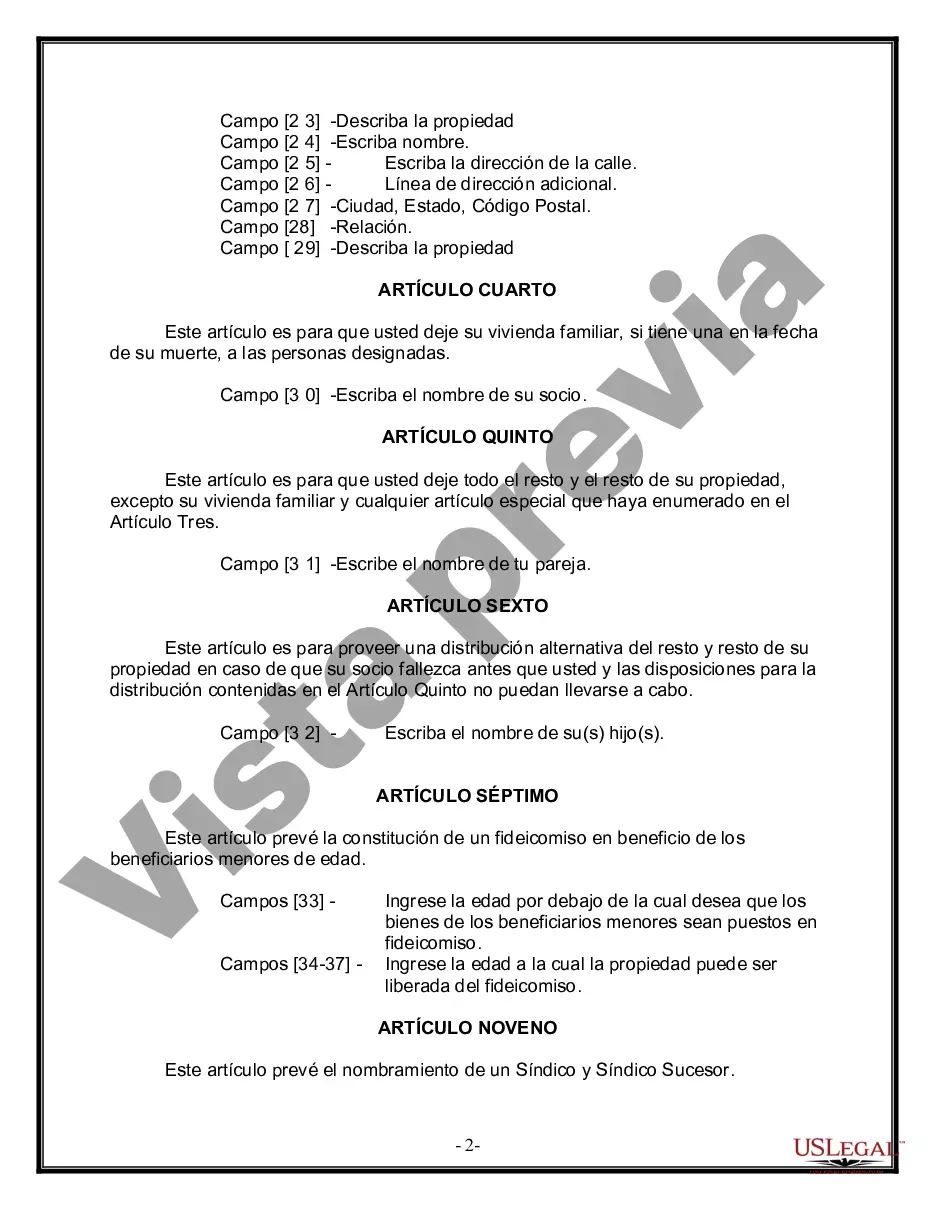 Preview Formulario de última voluntad y testamento legal para una pareja de hecho sin hijos