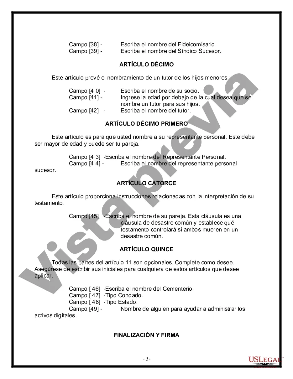 Preview Formulario de última voluntad y testamento legal para una pareja de hecho sin hijos