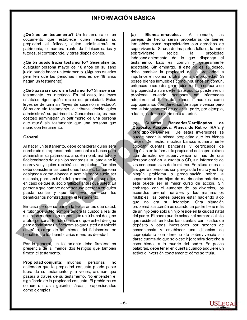 Preview Formulario de última voluntad y testamento legal para una pareja de hecho sin hijos
