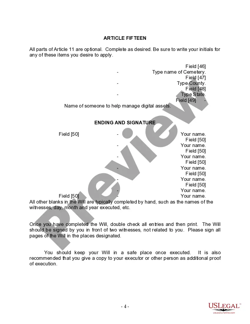 Preview Last Will and Testament for a Domestic Partner with No Children