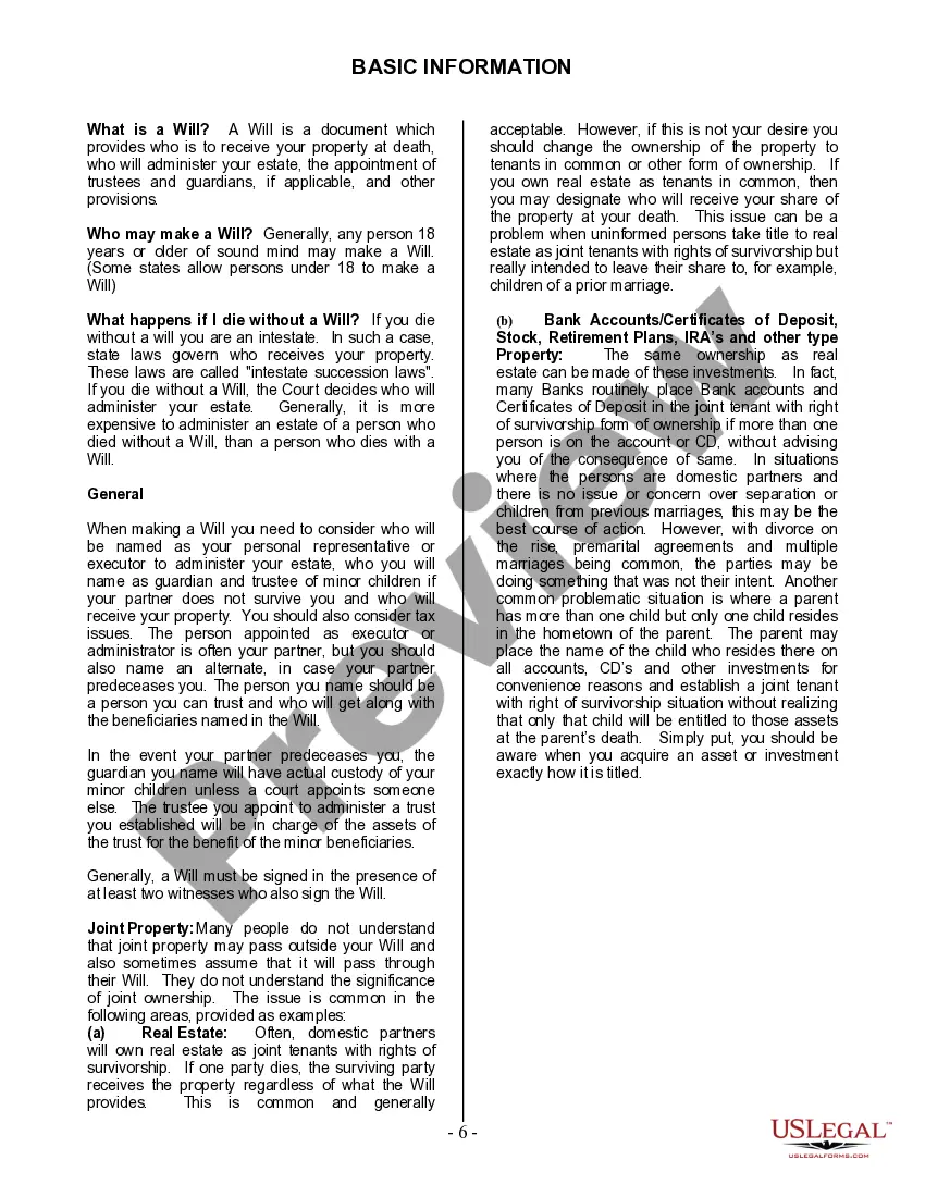 Preview Last Will and Testament for a Domestic Partner with No Children