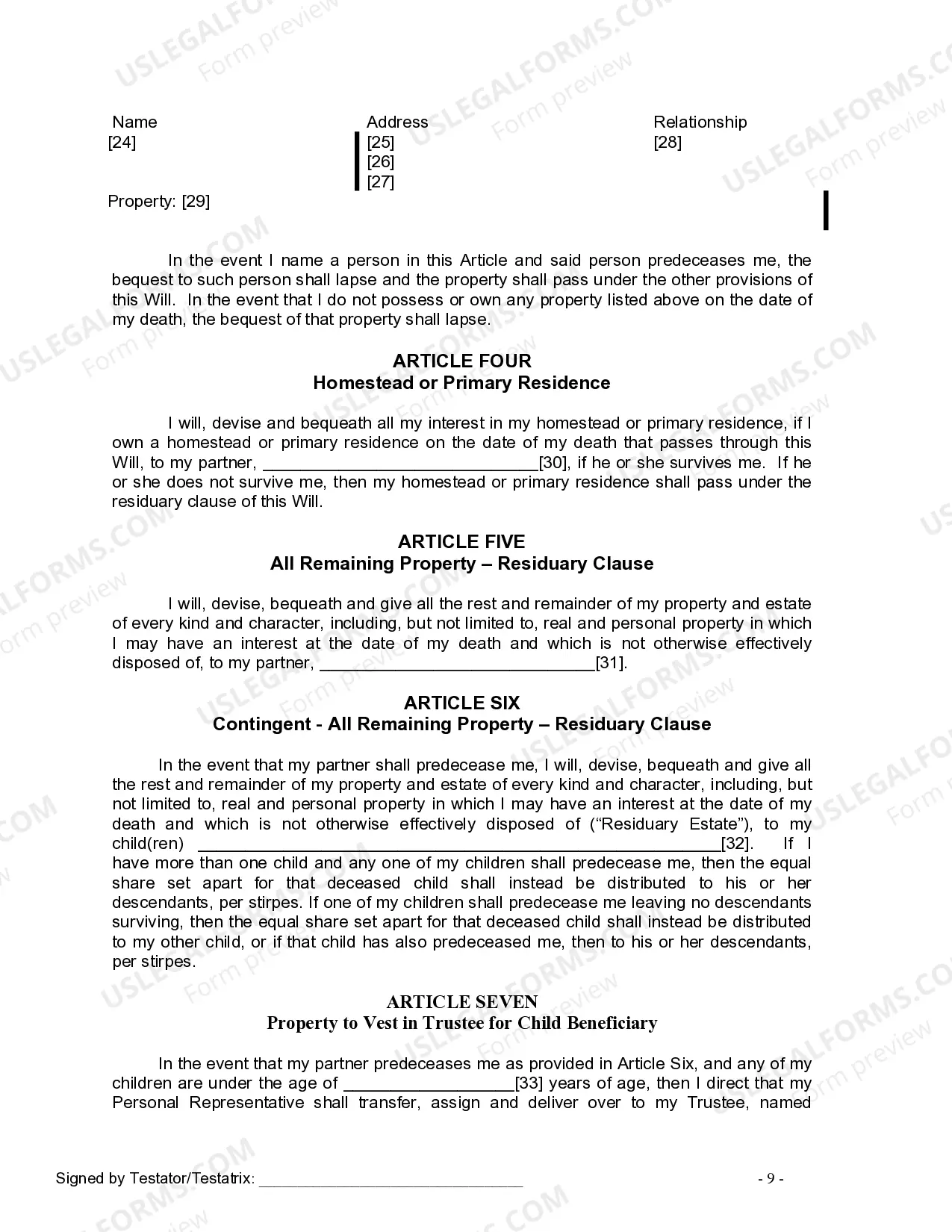 Preview Last Will and Testament for Domestic Partner with Minor Children
