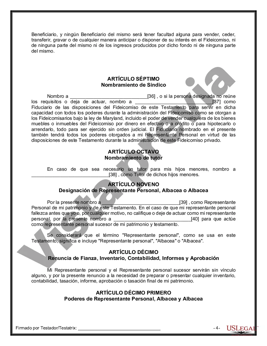 Preview Formulario de última voluntad y testamento legal para personas divorciadas que no se han vuelto a casar con hijos adultos y menores