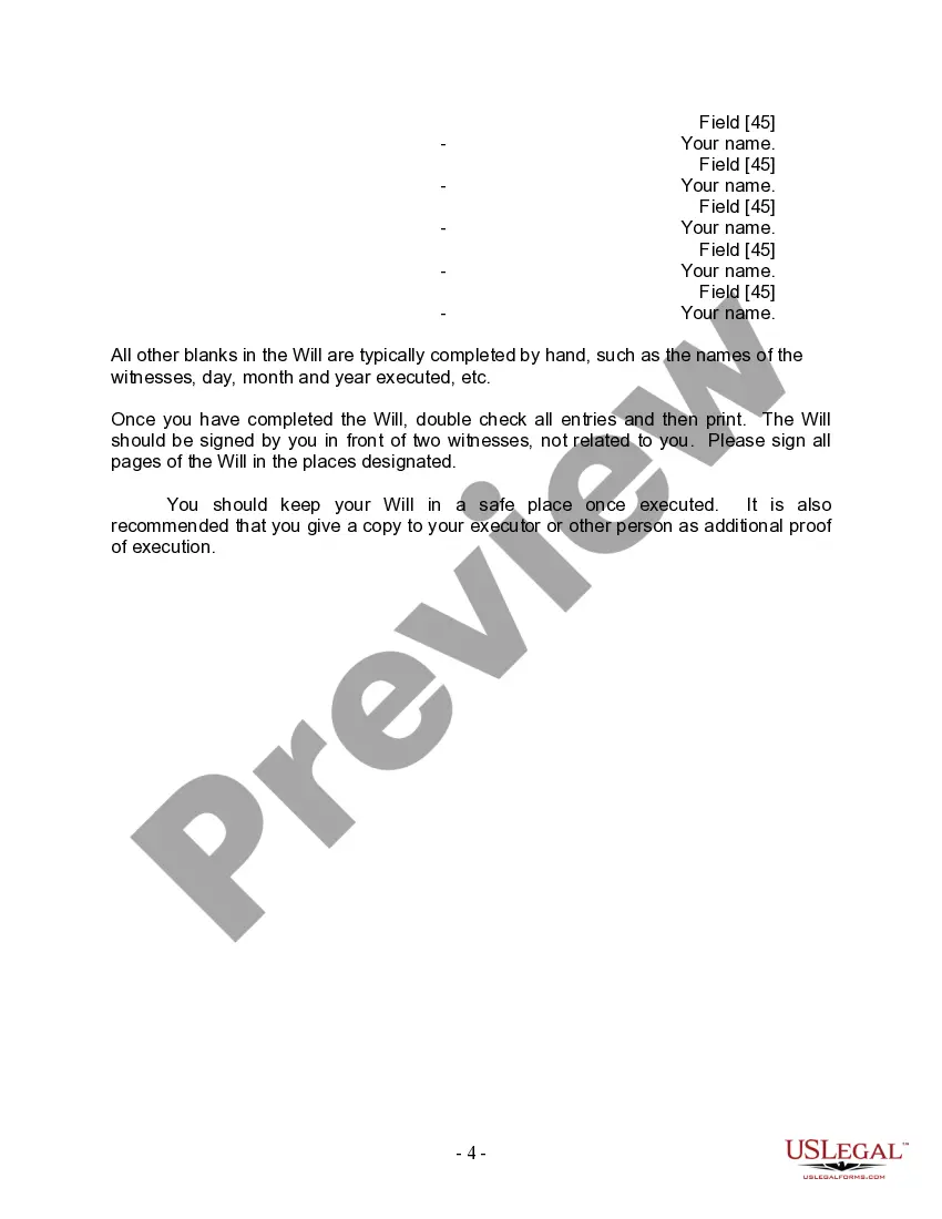 Preview Last Will and Testament for Divorced Person Not Remarried with Adult and Minor Children