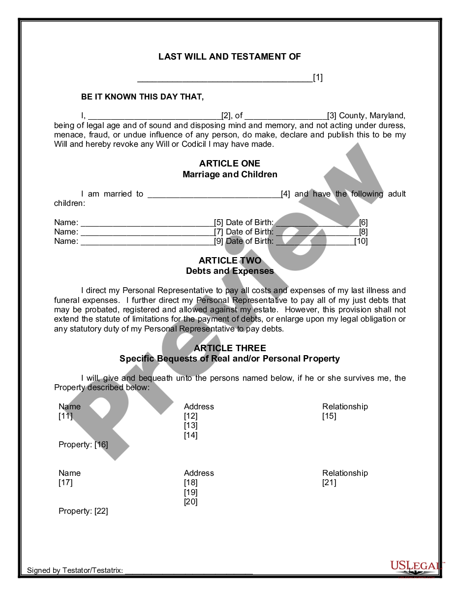 page 6 Legal Last Will and Testament Form for Married person with Adult Children preview