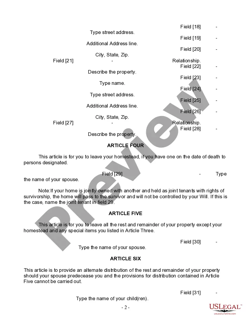 Preview Last Will and Testament for Married person with Adult Children