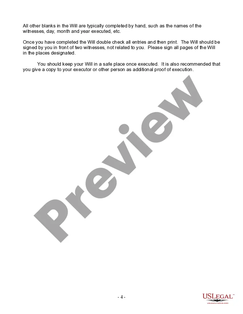 Preview Last Will and Testament for Married person with Adult Children