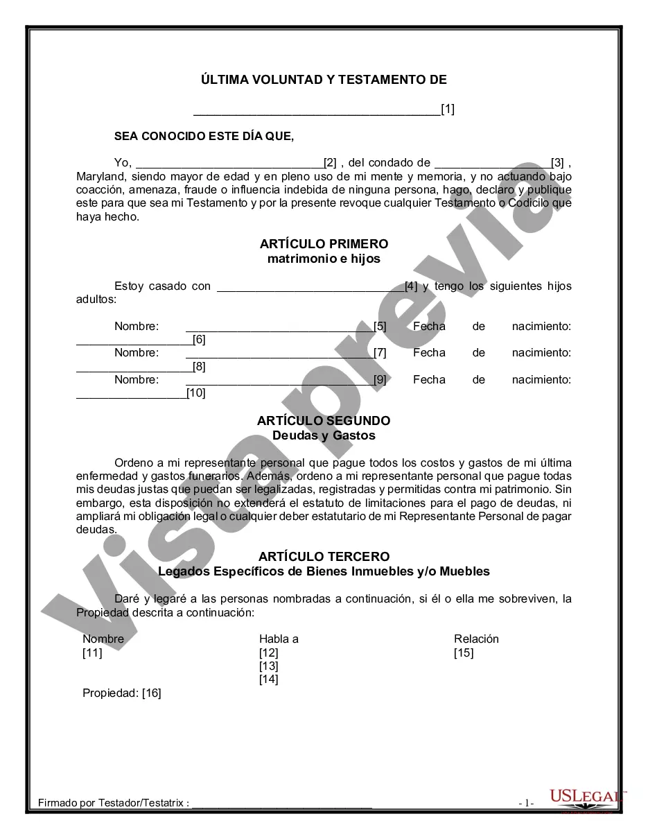 Preview Paquete de Voluntades Mutuas con Últimas Voluntades y Testamentos para Pareja Casada con Hijos Adultos