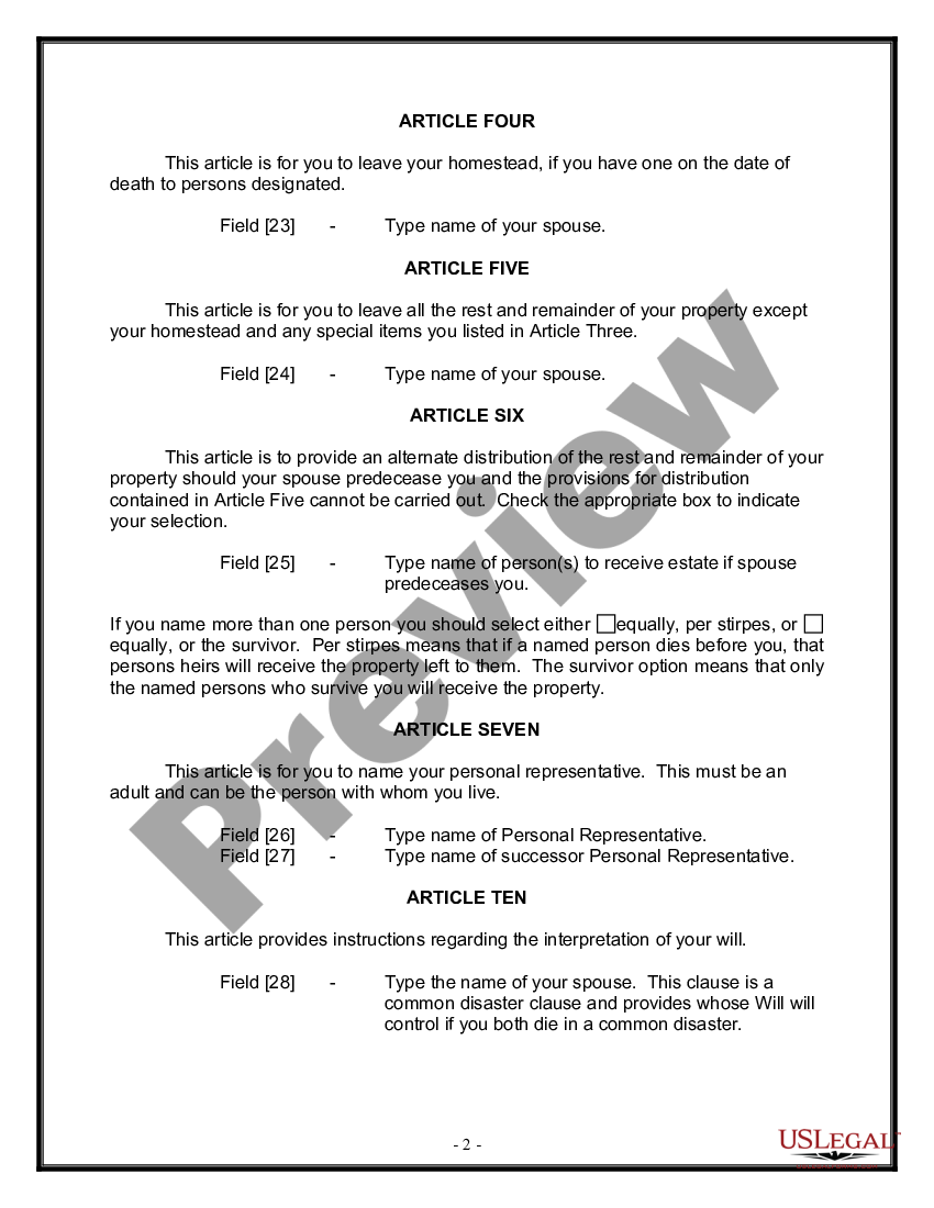 Maryland Legal Last Will and Testament Form for a Married Person with