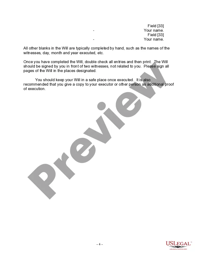 Preview Last Will and Testament for a Married Person with No Children