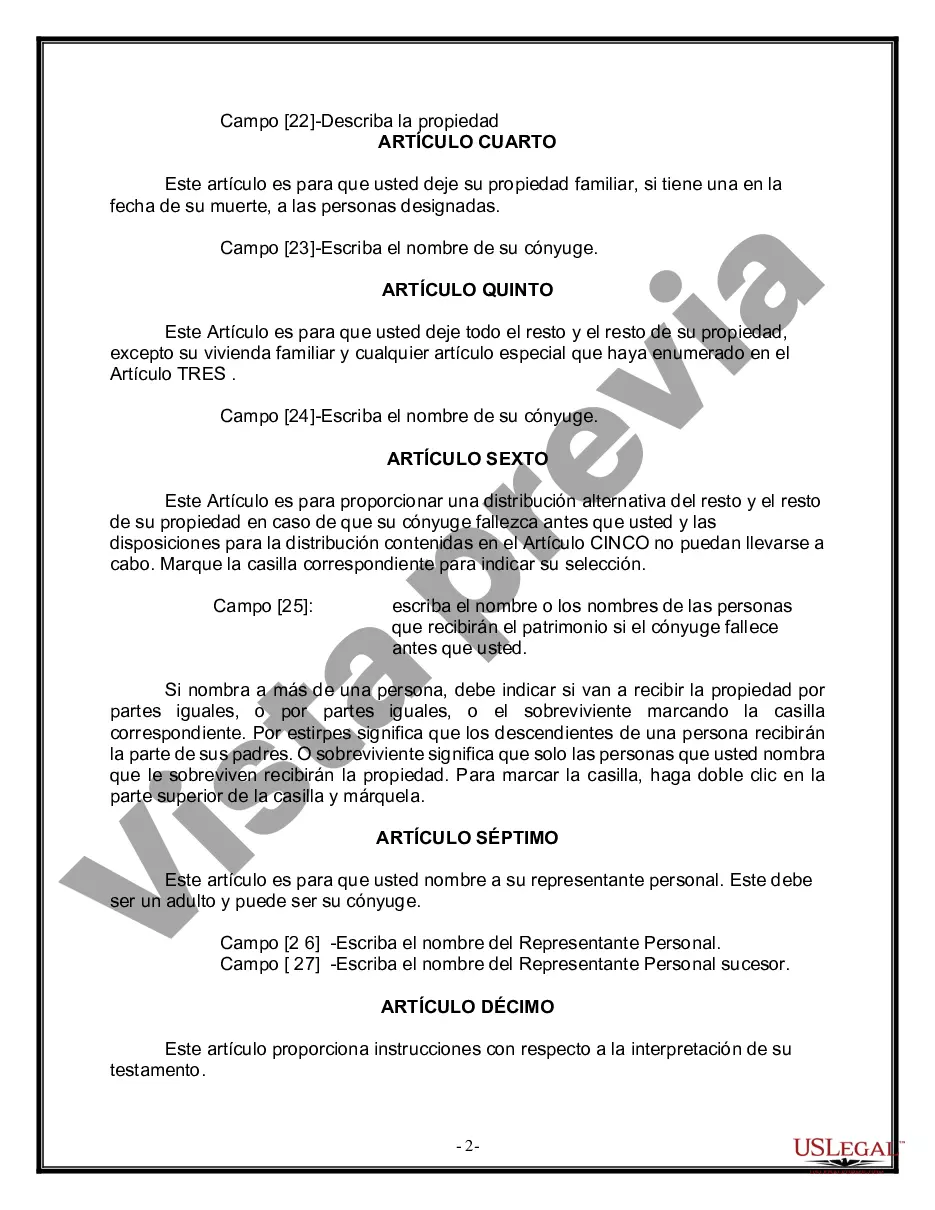Get Paquete de Voluntades Mutuas con Últimas Voluntades y Testamentos para Pareja Casada sin Hijos Preview Paquete de Voluntades Mutuas con Últimas Voluntades y Testamentos para Pareja Casada sin Hijos