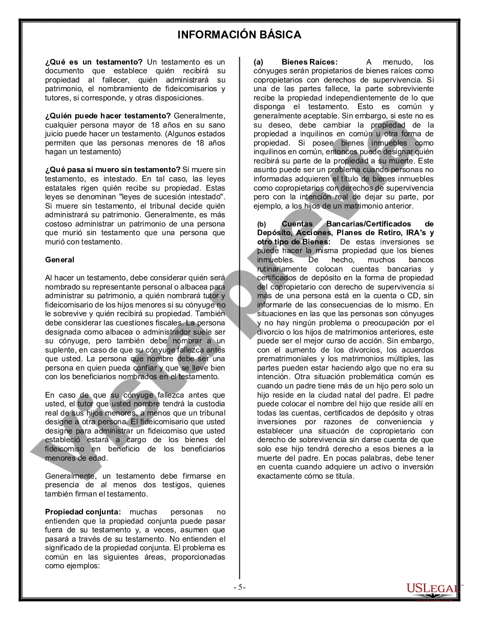 Get Paquete de Voluntades Mutuas con Últimas Voluntades y Testamentos para Pareja Casada sin Hijos Preview Paquete de Voluntades Mutuas con Últimas Voluntades y Testamentos para Pareja Casada sin Hijos