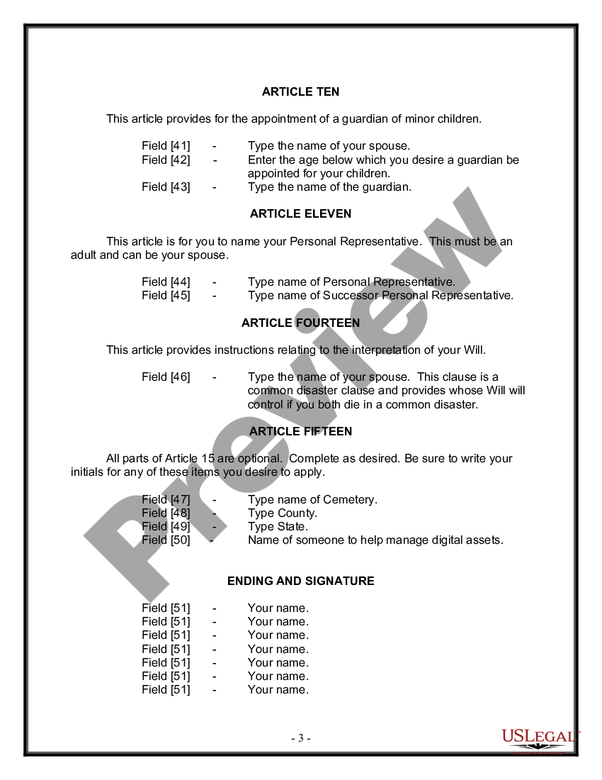 page 2 Legal Last Will and Testament Form for Married person with Minor Children preview
