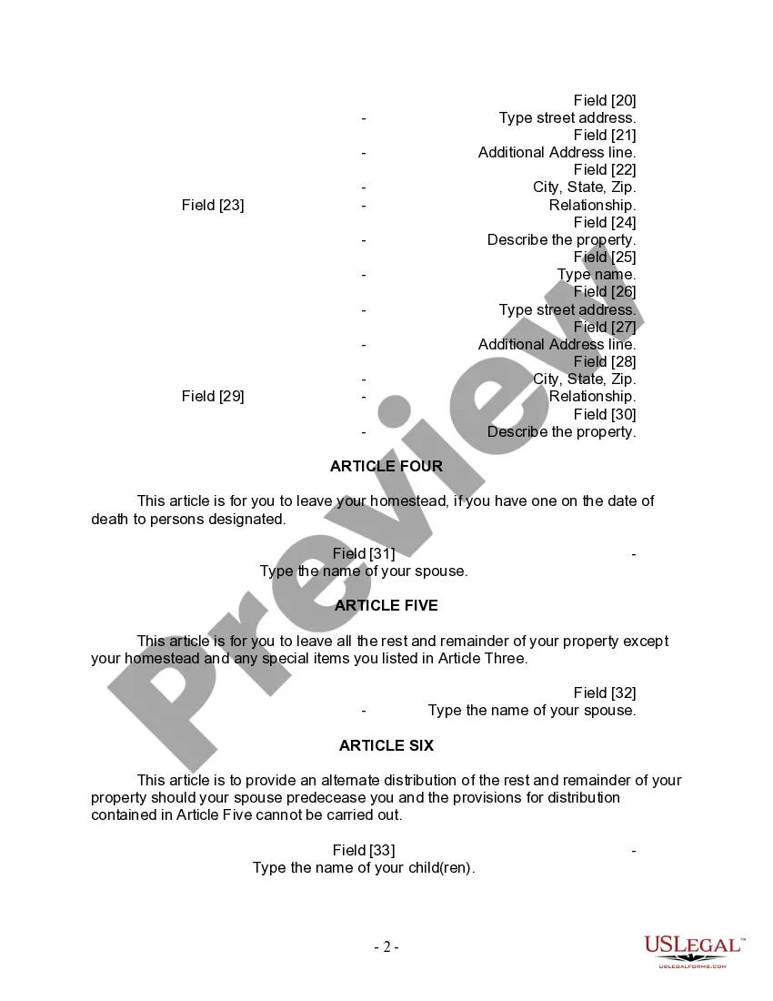Preview Last Will and Testament for Married person with Minor Children