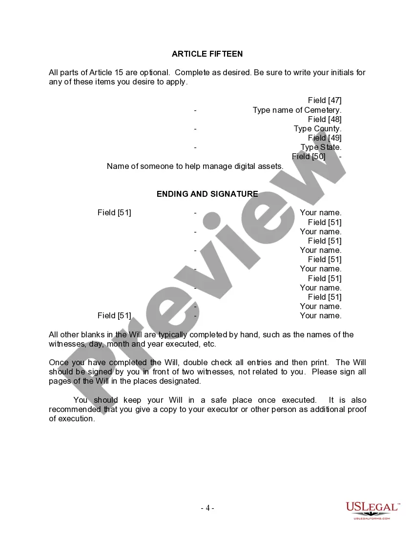 Preview Last Will and Testament for Married person with Minor Children