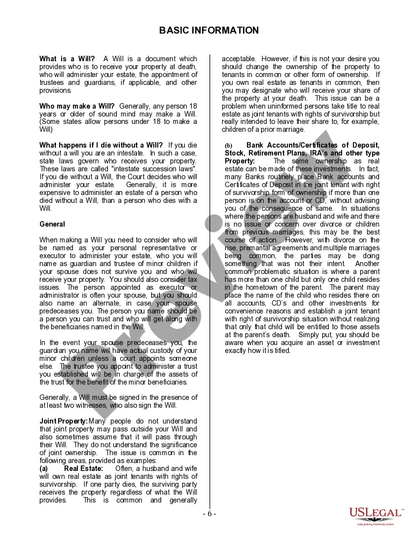 Preview Last Will and Testament for Married person with Minor Children