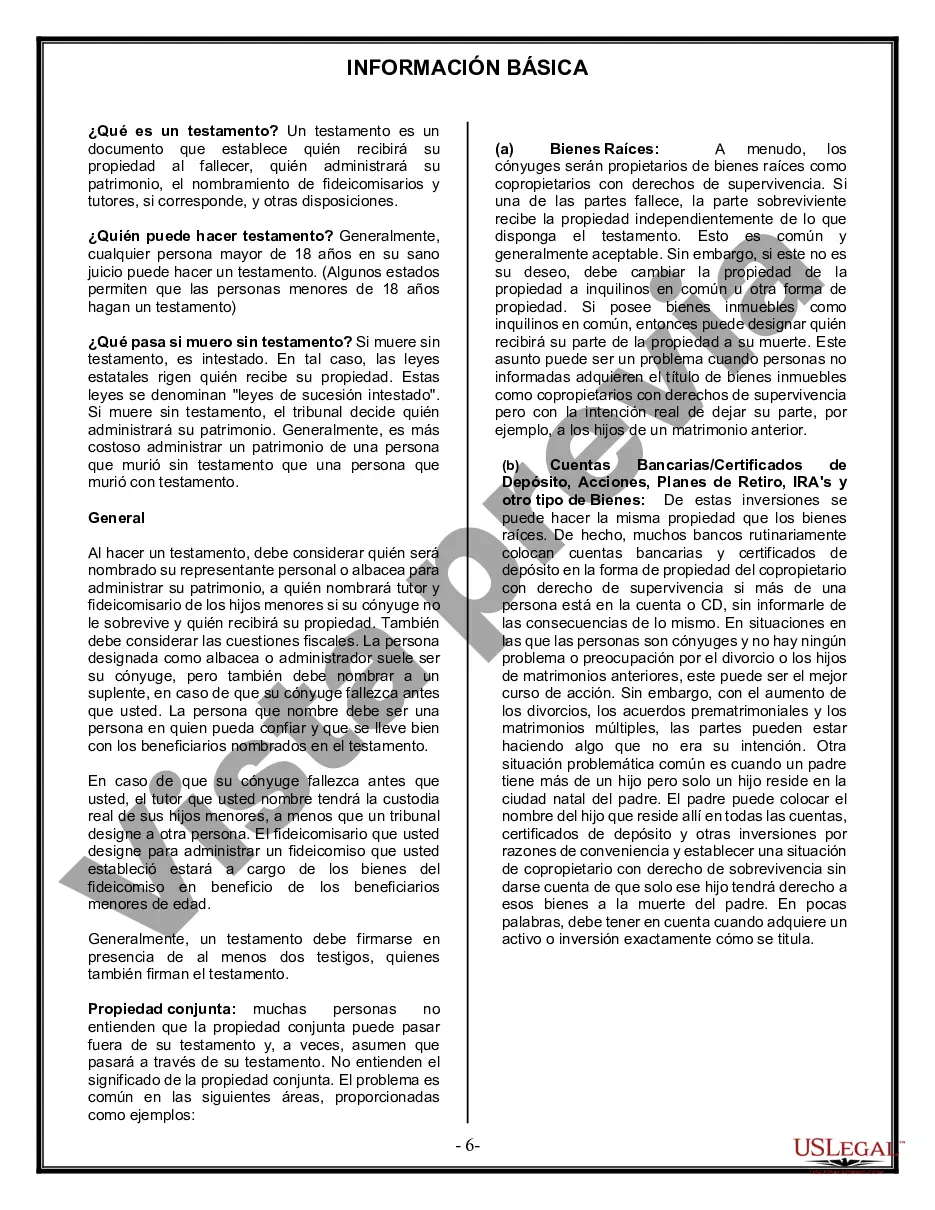 Preview Paquete de Voluntades Mutuas con Últimas Voluntades y Testamentos para Pareja Casada con Hijos Menores