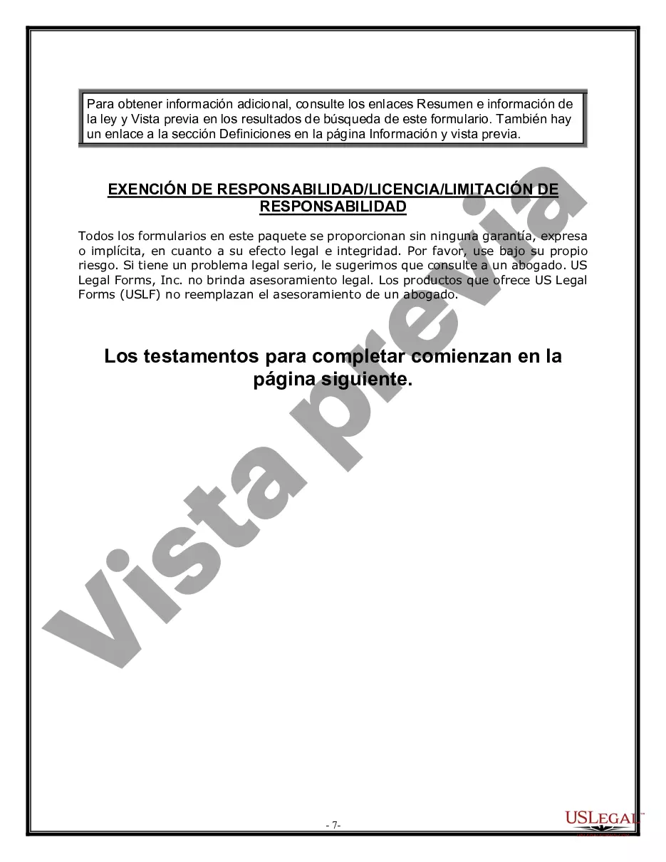 Preview Paquete de Voluntades Mutuas con Últimas Voluntades y Testamentos para Pareja Casada con Hijos Menores