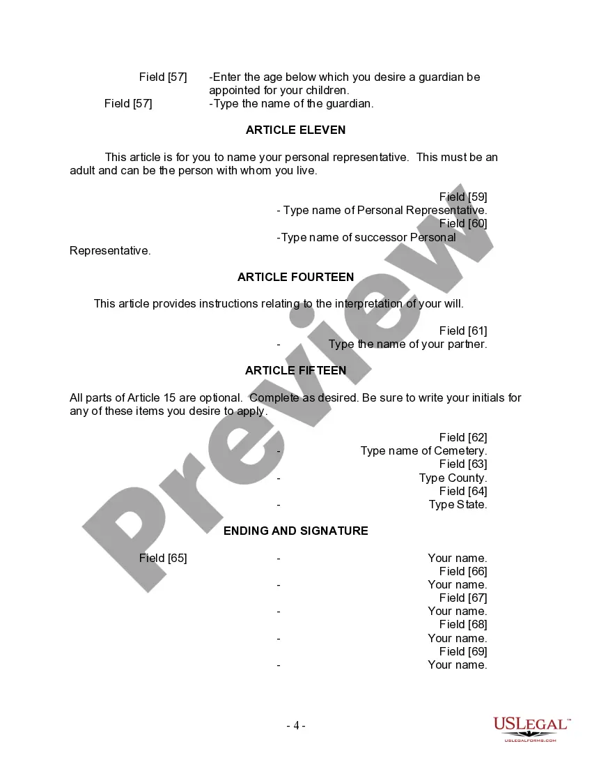 Preview Last Will and Testament for Domestic Partner with Adult and Minor Children from Prior Marriage
