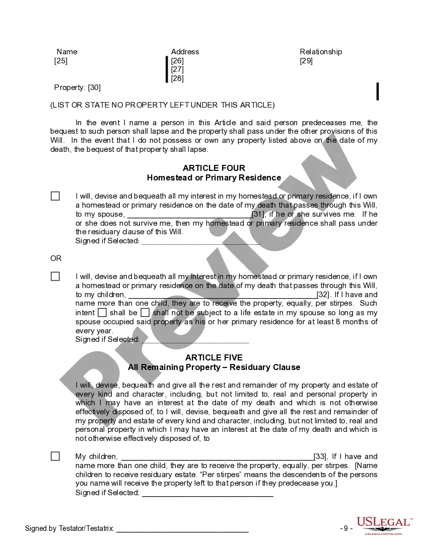 Preview Last Will and Testament for Married Person with Adult and Minor Children from Prior Marriage
