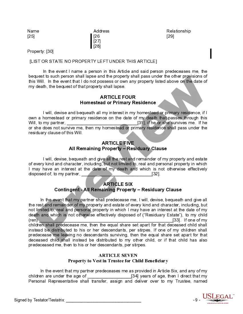 Get Last Will and Testament for Domestic Partner with Adult and Minor Children Preview Last Will and Testament for Domestic Partner with Adult and Minor Children