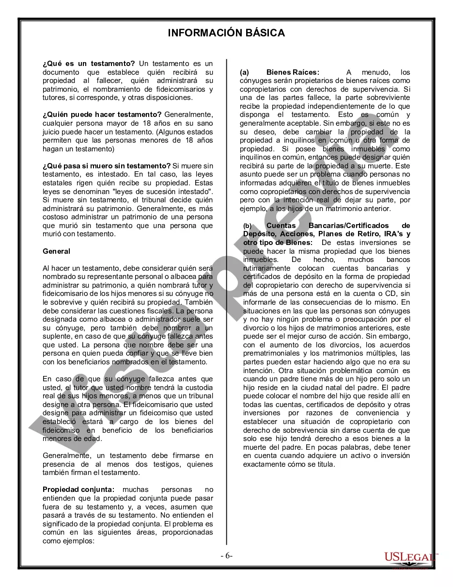 Preview Paquete de Voluntades Mutuas con Últimas Voluntades y Testamentos para Pareja Casada con Hijos Mayores y Menores