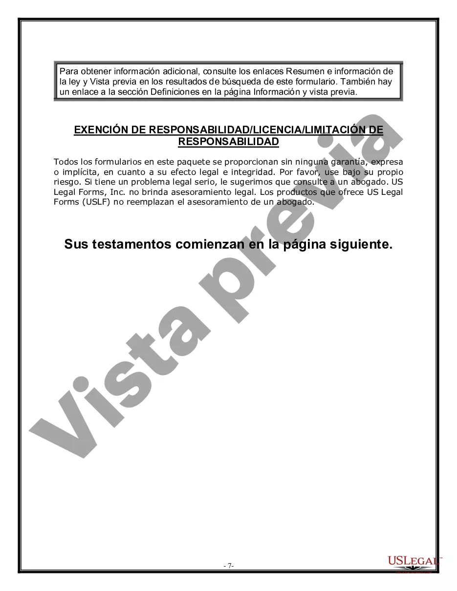 Preview Paquete de Voluntades Mutuas con Últimas Voluntades y Testamentos para Pareja Casada con Hijos Mayores y Menores
