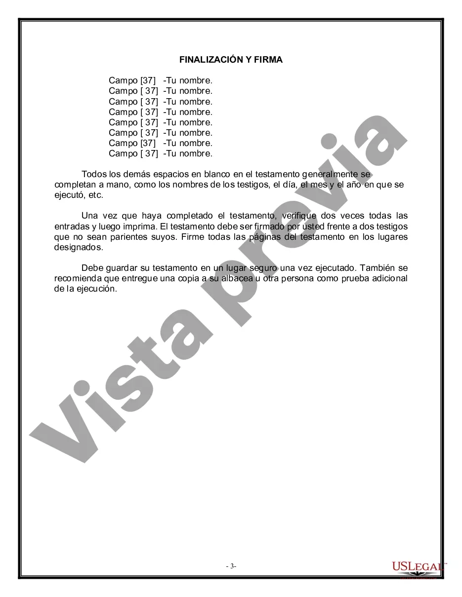 Preview Formulario de testamento y última voluntad legal para viuda o viudo con hijos adultos