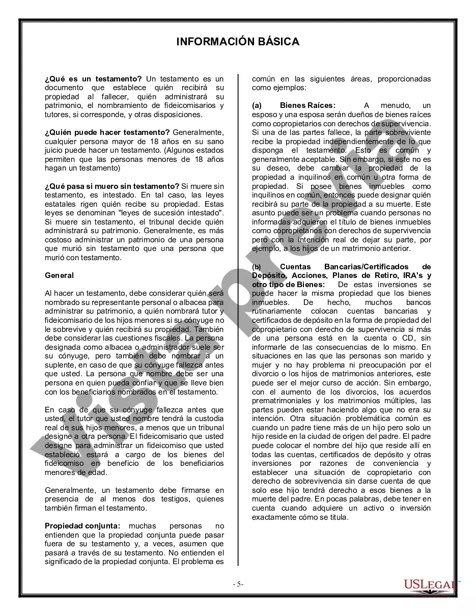Preview Formulario de testamento y última voluntad legal para viuda o viudo con hijos adultos