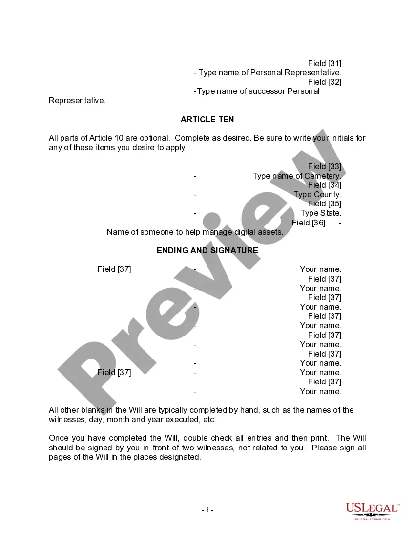 Preview Last Will and Testament for a Widow or Widower with Adult Children