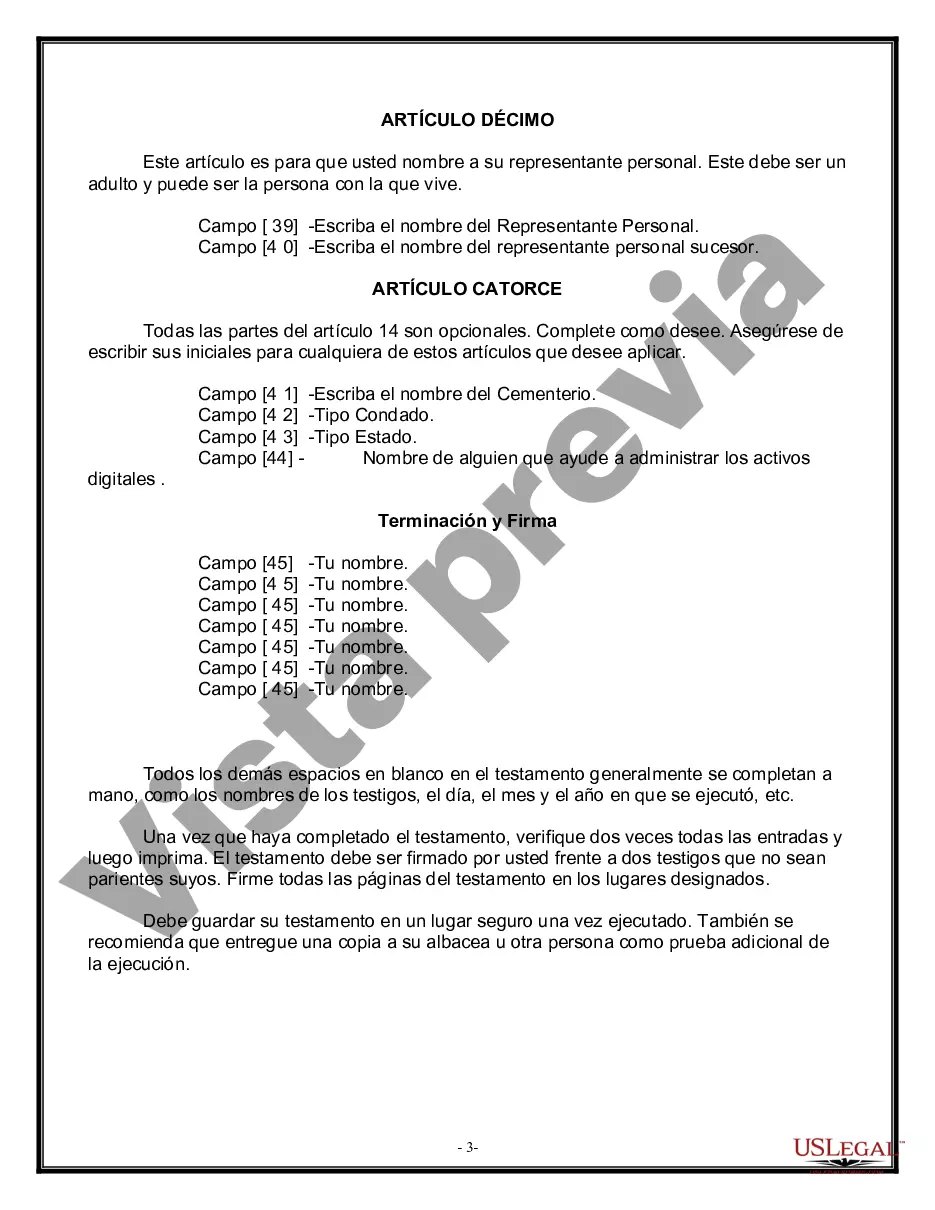 Preview Formulario Legal de Última Voluntad y Testamento para Viuda o Viudo con Hijos Menores