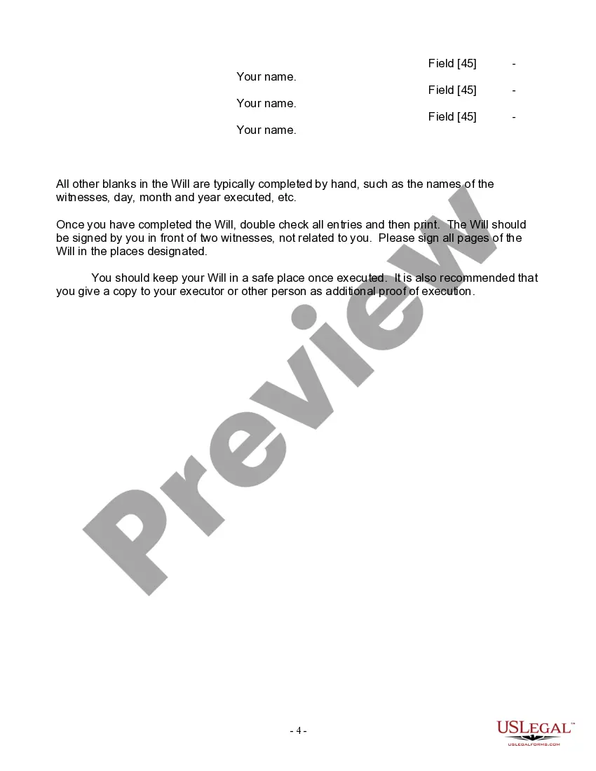 Preview Last Will and Testament for Widow or Widower with Minor Children