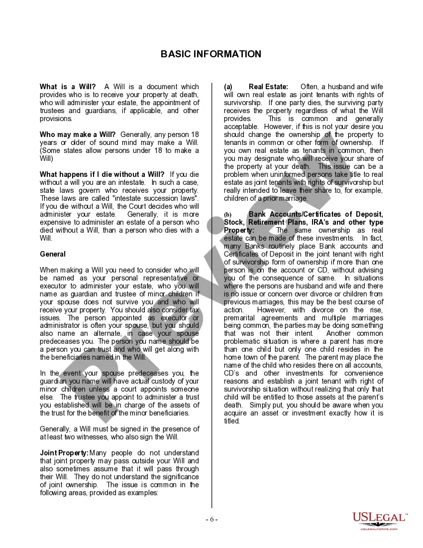 Preview Last Will and Testament for Widow or Widower with Minor Children