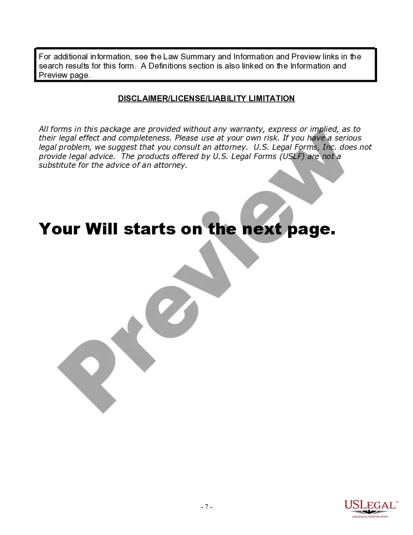 Preview Last Will and Testament for Widow or Widower with Minor Children
