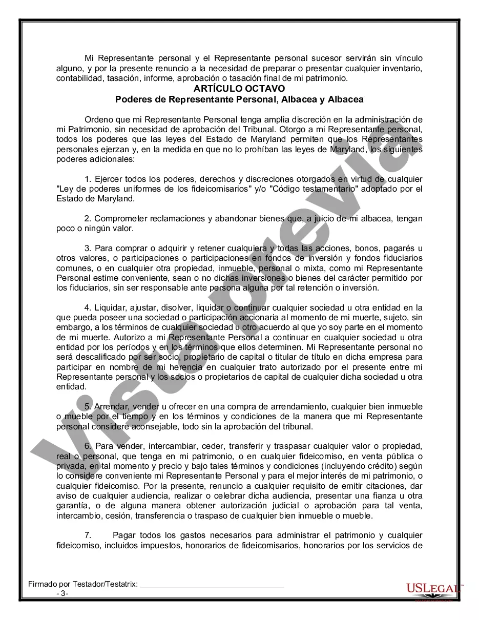 Preview Formulario de última voluntad legal para una viuda o viudo sin hijos