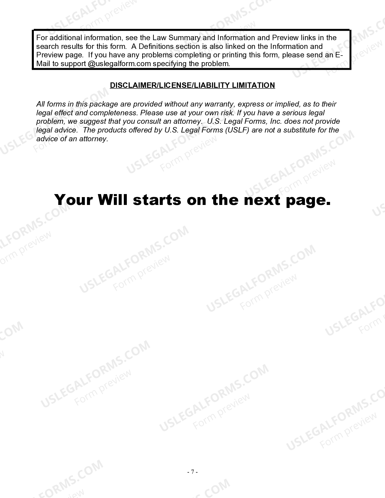 Maryland Legal Last Will Form for a Widow or Widower with no Children