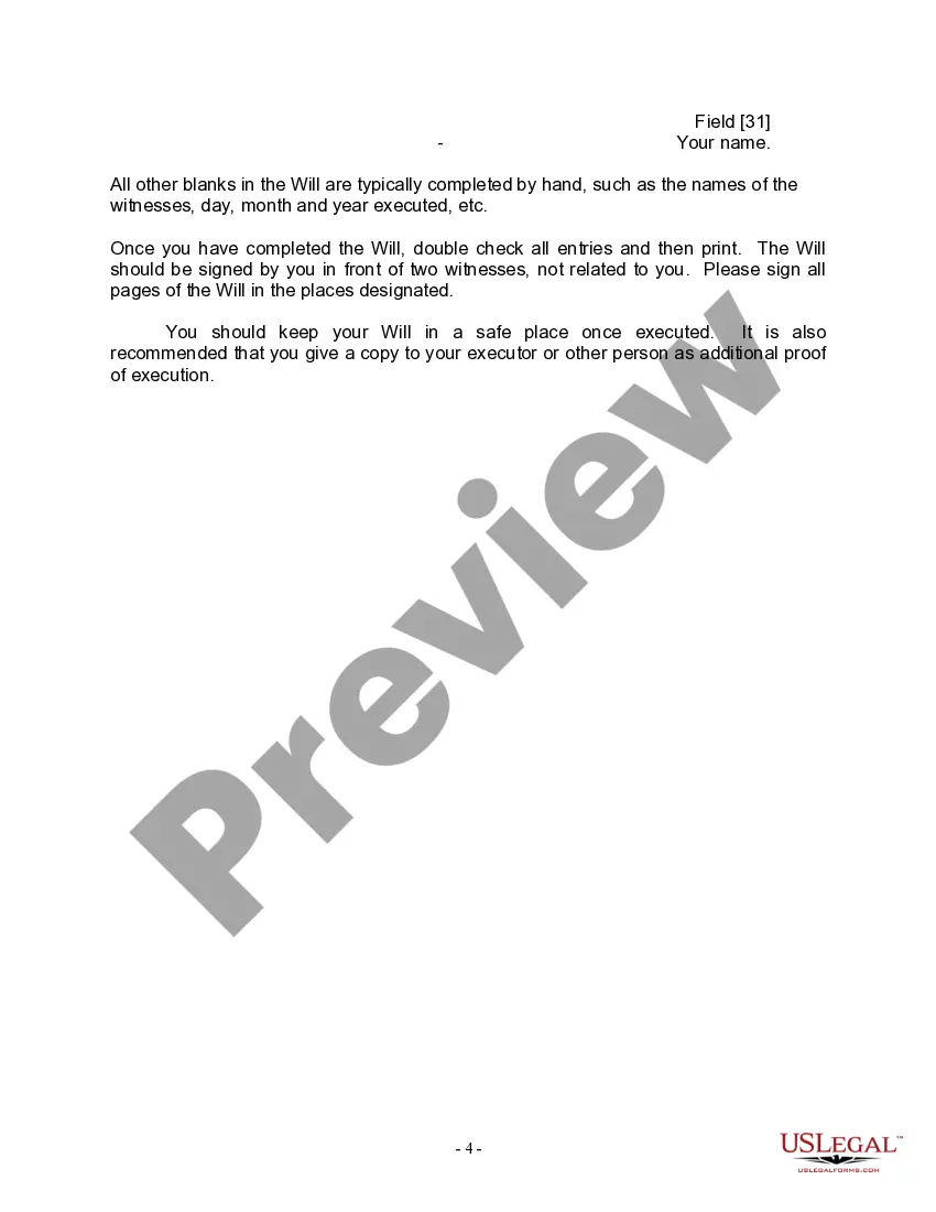 Preview Last Will for a Widow or Widower with no Children